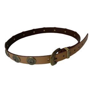 Anthropologie Leather Belt with Brass Medallions